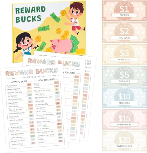 A1DIEE Reward Bucks Charts for Kids - 633pcs Good Behavior Reward System Chore Chart Bucks List, Prop Play Money Routine Chart Financial Literacy Board Lists Task Schedule Home Visual for Boy Girl