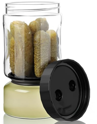 VINATO Bote para Aceitunas con Escurridor Capovolteable, 930 ml Recipiente Encurtidos Hermético, Sin BPA, Apto Lavavajillas, Tarro de Cristal para Aceitunas, Jalapeños, Encurtir Encurtidos