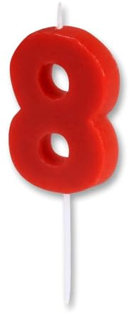 PARENCE – Nummer 8 Geburtstagskerze – Rot – 8,3 cm – Tortendekoration, Party, Geburtstagsparty, Zeremonie – Zahlenkerze