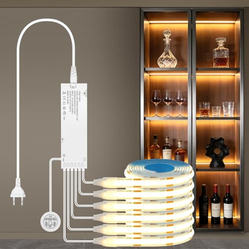 AXFEE Tira LED COB 1M, 6 Unidades, con Interruptores de Atenuación Táctiles y de Escaneo Manual, Mantén Pulsado para Ajustar el Brillo Entre el 10% y el 100%,para Armario,Espejo,Iluminación de Cocina