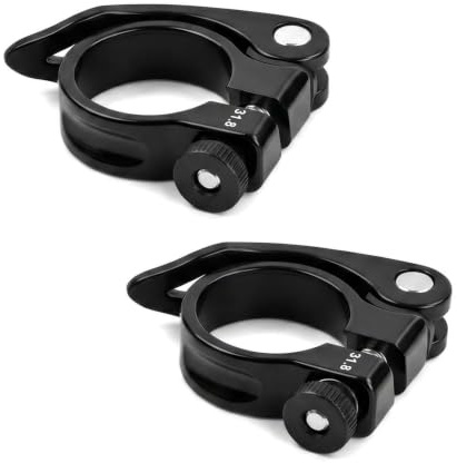 Merzio 2 PCS Bike Seat Post Clamps, Sturdy and Durable Quick Release Bike Clamps, Aluminium Alloy Bike Seatpost Clamps for Mountain Road and Folding Bikes, Black (31.8mm)