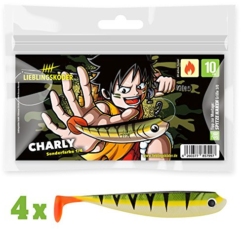4 Lieblingsköder Gummifische zum Zanderangeln mit Gummifisch 10 cm, Farbe Lieblingsköder:Charly