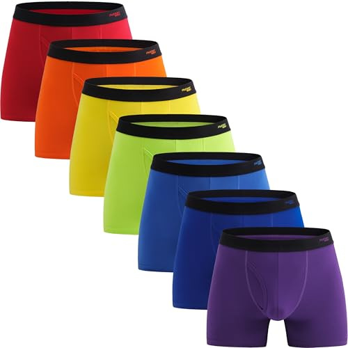 INNERSY Mens Boxer Shorts Cotton Pants Underwear Long Leg Trunks Multipack Rainbow Briefs 7 Pack (XL, Rainbow)
