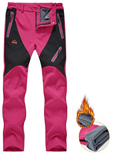 donhobo Womens Walking Waterproof Trousers Thermal Fleece Lined Ladies Winter Outdoor Windproof Warm Softshell Hiking Fishing Ski Snow Pants Red M