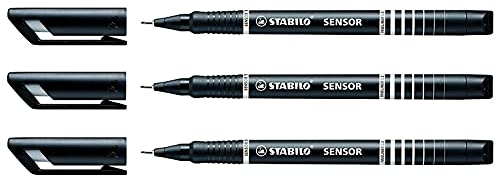 Stabilo Fineliner Sensor, feine Spitze, Schwarz, 3 Stück