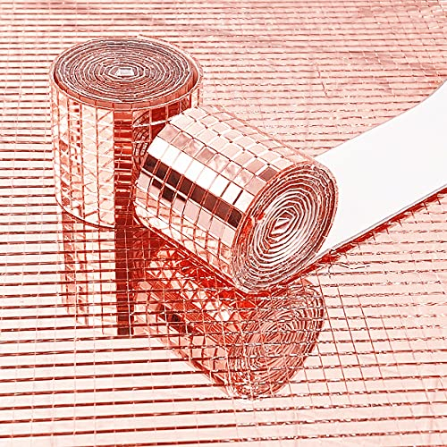 WDragon 3200 Stück 2 Rollen Echtglas Rose Gold Spiegel Mosaik Fliesen Aufkleber für Handwerk Quadratische Glasfliesen Selbstklebend 5 mm x 5 mm