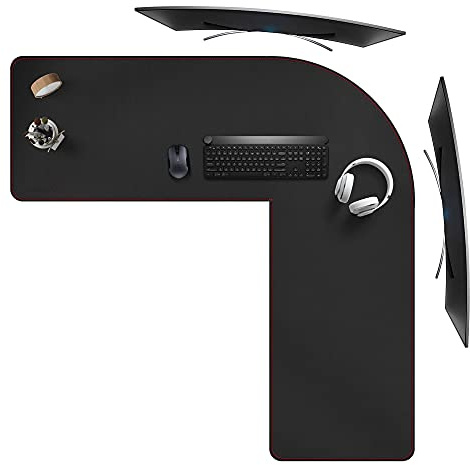 ZORESYN L-Shaped Gaming Desk Mat Mouse pad, Computer Corner Desk Pad,Home Office Writing Desk Pad (120+120) x40cm, Large Waterproof PU Leather Corner Mousepad - Black