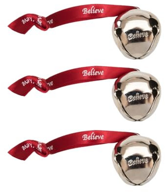 Bevin Bells Believe Sleigh Bells Ornament (3-Pack) | 1.5 Made of Steel | Hanging Bells with a Red Satin Believe Ribbon & Red Velvet Bag | Great Tone | Xmas Gift or Stocking Stuffer | Made in USA