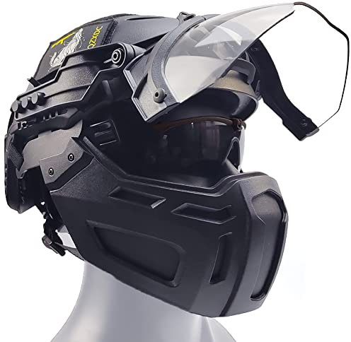 Casco de Airsoft con Gafas y Visor, Conjunto de Protección Militar de Paintball, Visor 90°Ajustable, para Caza Al Aire Libre, Tiro CQB, BBS,Sets Transparent