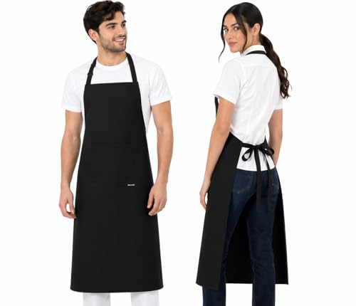 PALLTEX Borago Grembiule Cucina Donna Grembuile Cucina Uomo per Cucinare, Fai da te, Pittura, Cottura a norma EN ISO 13688, Nero
