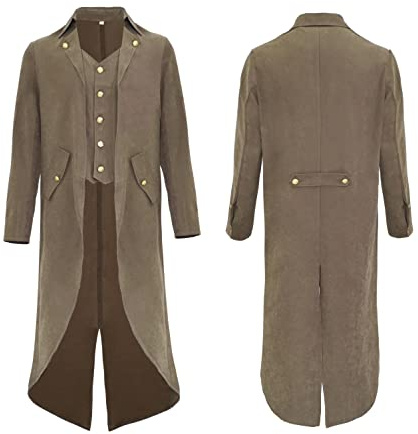 Mambabacosp Mens Vintage Victorian Brown Steampunk Jacket Gothic Renaissance Frock Coat Cosplay Halloween Costume Tailcoat, Brown, XL