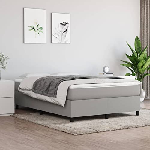 Tidyard resårsäng, sängram, stoppad säng, ungdomssäng, gästsäng, sovrumssäng, dubbelsäng/enkelsäng, balksäng, sängram med ribbotten, träsäng, ljusgrå, 140 x 200 cm, tyg