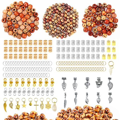 Qingchuang 400PCS Hair Jewelry for Women - Braided Loc Jewelry, Metal Wooden Beads, Adjustable Cuffs, Braiding Rings, Gold Leaf Braid Clips - Dreadlock Accessories