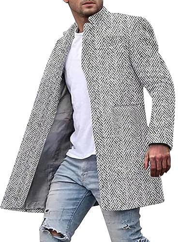 KJDWJKJRF Cappotto invernale da uomo, corto, invernale, colletto alto, collo a risvolto, misto lana, foderato, elegante, stile business e tempo libero, A bianco., M
