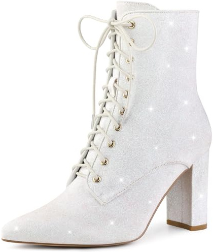Perphy Bottines pailletées à bout pointu et talon bloc pour femme blanche 40