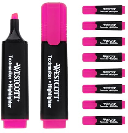 Westcott evidenziatori 10 pezzi rosa | Confezione da 10 evidenziatori in rosa brillante | larghezza linea 2-5 mm | inchiostro premium dalla Germania | E-743617 00