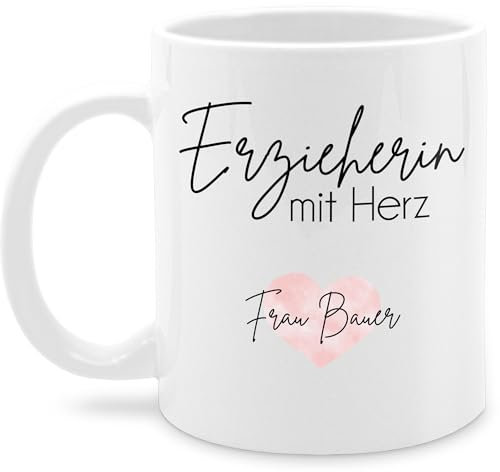 Tasse Tassen 325ml - Geschenk Erzieherin mit Herz mit Name | Abschiedsgeschenk Erzieherin Kita Danke Geschenke Erzieherinnen Abschied - 325 ml - Weiß - beste für horterzieherin glühweintassen