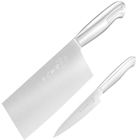 SHI BA ZI ZUO Set de 2 Couteaux de Cuisine,Couteau de Chef Chinois et Couteau à Fruits, Set de Couteaux Professionnels Avec Manche en Acier Inoxydable Pour Couper la Viande et Les Légumes
