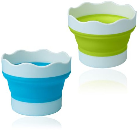 LZYDKH 2 Stück Faltbar Wasserbecher, Pinselbecher Silikon Malbecher Schule Faltbecher Malerei Tuschbecher Reiniger Wasserfarben Becher für Aquarell Acryl Ölgemälde(Blau, Gelb)