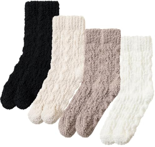 Pddenality 4 Pairs Womens Fluffy Socks Womens, Warm Fuzzy Socks, Women Cosy Winter Women, For Home Slipper Warm