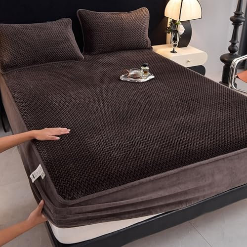 Mesnt Spannleintuch 90x200 für Boxspringbett, Einfarbig Bettwäsche Spannbetttuch mit 1 Kopfkissenbezug aus Samt MatratzenüBerzug, Atmungsaktiv und komfortabel, Dunkelbraun