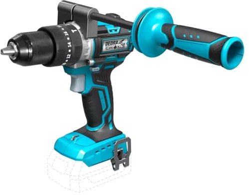 DEDRA DED7140 Perceuse-visseuse sans fil sans fil avec lumière LED 18 V Vitesse de rotation 2000 tr/min, sans batterie/chargeur, 85 Nm, fonction de perçage à percussion, pour bois, acier et maçonnerie