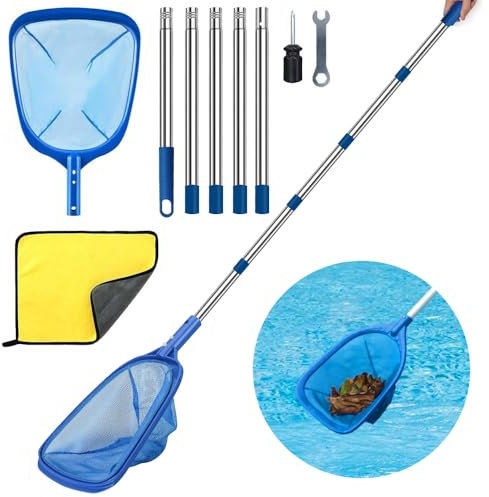 TUIBEIDAMAI Epuisette Piscine avec Manche Telescopique 220cm, Epuisette Piscine Maille Extra Fine, Kit de Piscine Nettoyage, pour Piscines, Spas, Fontaine, Étang Nettoyage
