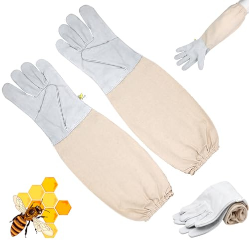 ChangTsing Imkerhandschuhe für Kinder Imkhandschuhe Stichfest Imkerei Bienen Handschuh Imker Handschuhe Herren Damen Kinder Verwendung von Canvas und Leder Weiß, M