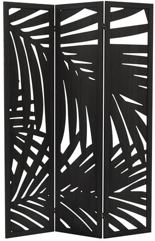 ML-Design Paravento Pieghevole 3 Pannelli Sapporo in Legno Nero 170x121 cm Schermo Separatore Autoportante per Interni, Divisorio Stanza, Separé Decorativo Camera da Letto, Soggiorno o Ufficio