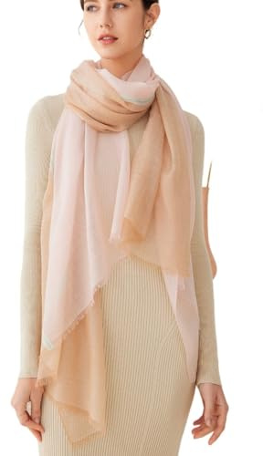 Prettystern Sciarpa Pashmina in cachemire rosa beige per donna – 100% cashmere fine – tessitura raffinata con frange – stola XL per tutte le stagioni