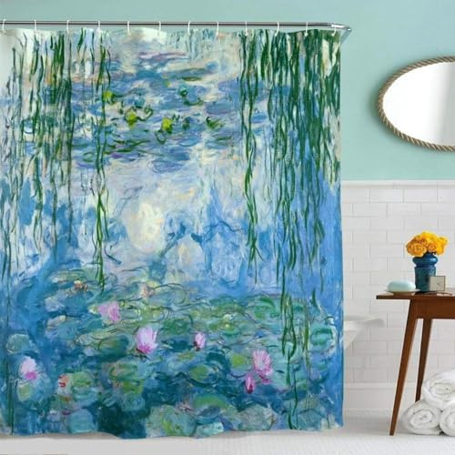 UIYIUI Monet Shower Curtain for Bathroom 73x94in-185x240cm Impressionist Style Water Lilies Lotus Pond Watercolor Fowers Floral Garden Art Cloth Fabric Shower Curtain for Shower Stall Bathtubs