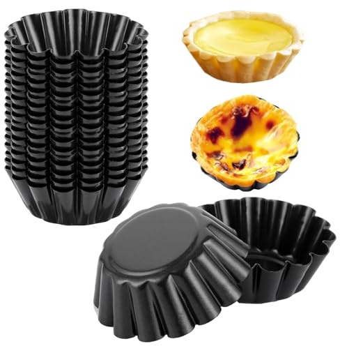 LDHHYH 20 stycken mini tartelettformar, 6,5 cm bakform kolstål, återanvändbara tårtformar, non-stick mini tartelett bakform för pudding, kakor, tårta, muffin
