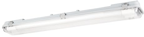 EGLO Fuktbeständig lampa Eco Tube-E, belysning källare garage | källarlampa rör, taklampa fuktbeständig list, badkarslampa 67,5 cm, grå plast, 2 G13 socklar, IP65
