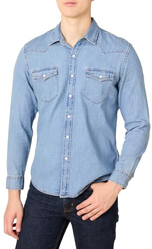 Amazon Essentials Herren Slim-Fit-Jeanshemd Mit Langen Ärmeln Und Druckknöpfen, Hellblau, XL
