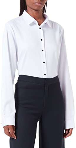 FLY HAWK Damen Hemd Bluse Basic Bambusfaser Hemdbluse Slim Fit Arbeitshemden Langarm Stretch Hemden Freizeit Business Elegant Hemd Größe 34 bis 52,Weiß,42 (UK 14)