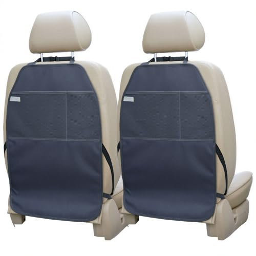 Viaviat Car Seat Protector Large Kick Mat 2 Pack Durable Water Resistant Auto Seat Back Covers with 2 Mesh Pockets Protection Against Dust Mud Scratches (Dark Gray, 2-Pack)