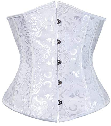 SxyBox Corsetto Donna Burlesque Underbust Corsetti Bustino per Halloween,Carnevale,Cosplay,Bianco,S