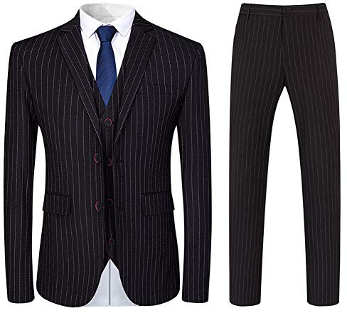 Costume 3 Pièces Casual Rayé à Deux Boutons Costume Homme Mariage en Polyester Confortable