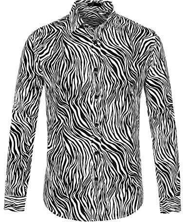Lars Amadeus Men's Vintage Leopard Print Button Down Long Sleeve Cotton Casual Shirt Black and White L