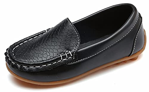 Yeeteepot Mocasines de Cuero para Niños Chicos Chicas Moda Loafers Casual Barco Zapatos Planos Antideslizantes Oxfords Comodidad Zapatos para Caminar, Negro 23 EU = 24 CN