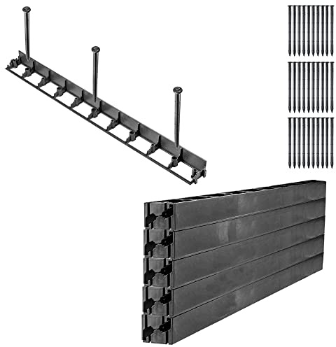KADAX Rabattkant, 58 mm, 10 stycken + 30 spikar, rabattkant av plast, gräsmatta infattning med klicksystem, rabattkantsset, klippkant, gatkant (svart, set F)