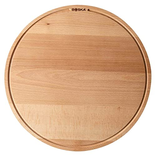 BOSKA Pizzabrett Amigo XL/Servierbrett ⌀44cm / Buchenholz/Mit Saftrinne/Auf fürs Frühstück, Lunch und Abendbrot/Rund