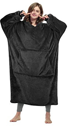 Catalonia Classy Extra Lange Fleece Hoodie Decke, Flauschige Übergroße Kuscheldecke mit Ärmeln und Kapuze, Warme Großes Kapuzendecken, Tragbare Decke zum Anziehen als Geschenkidee für Damen Herren