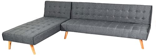 Mendler Ecksofa HWC-K38, Sofa Klappsofa, Liegefläche Links/rechts, Stoff/Textil Massivholz MVG-Zertifiziert 256cm - dunkelgrau