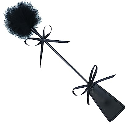 JIHUOO PU Leather Riding Crop Whip Feather Cleaning Duster Slapper Paddle Equestrian Crops Role Play Toys for Adults Couples Black