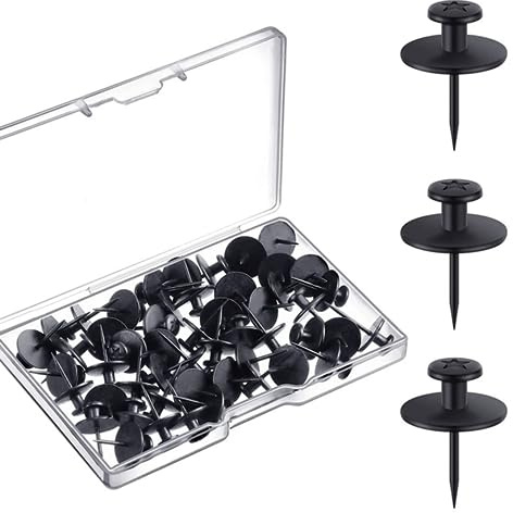 Vokowin 30pcs Picture Hangers Nails with Box Thumb Tacks Hooks, Double-Headed Wall Nails Pushpin Hook Hangers Decorative Push Pin Hooks for Home Classroom Office Study Room Drywall (K268-30)