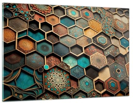 Quadri Moderni Soggiorno Cubo Mosaico Modello Quadro su Vetro 120x80cm Stampe da Parete in Vetro Camera da Letto Cucina 1 pezzo Wall Art Grandi XXL Decorazione Murale Grafica Immagini GAA120x80-5849
