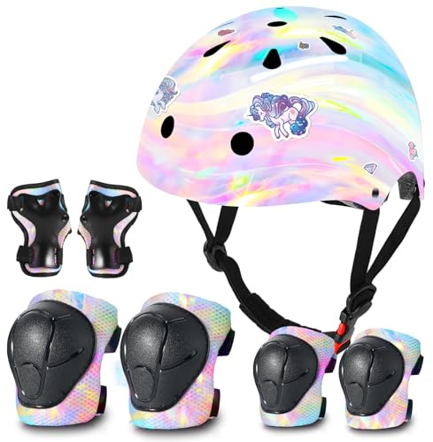 Kids Bike Helmet and Pad Set for Girls Boys Ages 2-3-5-8-14, Adjustable Toddler Youth Helmet with Knee & Elbow Pads for Bicycle, Skating, Scooter - Multiple Bright Color Options