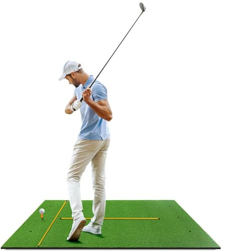 LIFEZEAL Golf-Trainingsmatte, Golfschlagmatte mit 6 Löchern, Golfübungsrasenmatte für den Innen- und Außenbereich mit 2 Tees & 90 cm Richtungsruten (152 x 92 x 2,5 cm)