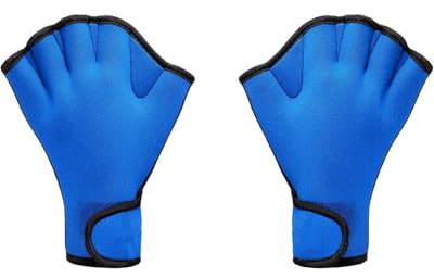 Lywaini Swim Training Gloves, Neoprene Webbed Fitness Water Resistance Training Gloves for Swimming Diving Water Aerobics (Blue, Large)
